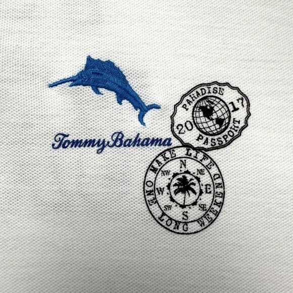 Tommy Bahama Island Zone Polo Mens XXL Shirt White Mesh Spellout Short Sleeve - Picture 6 of 13